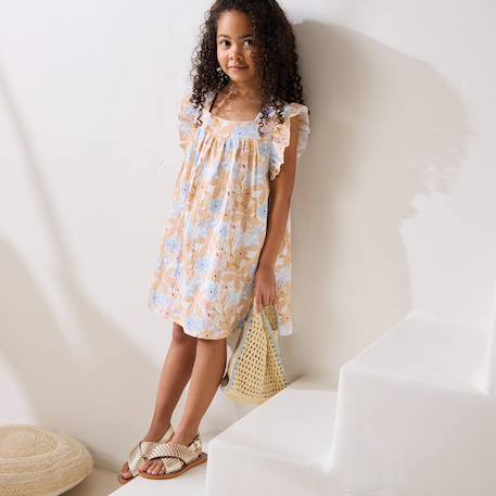 Robe enfant en gaze de coton praline Peche 5 - vertbaudet enfant 