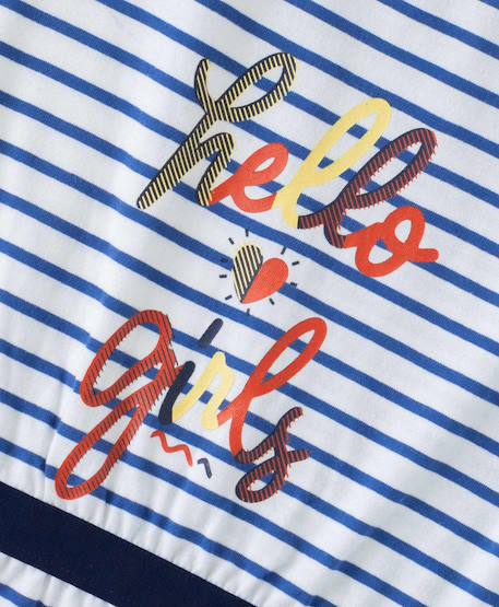 Robe manches courtes 100% coton fille Fond blanc raye indigo 3 - vertbaudet enfant 