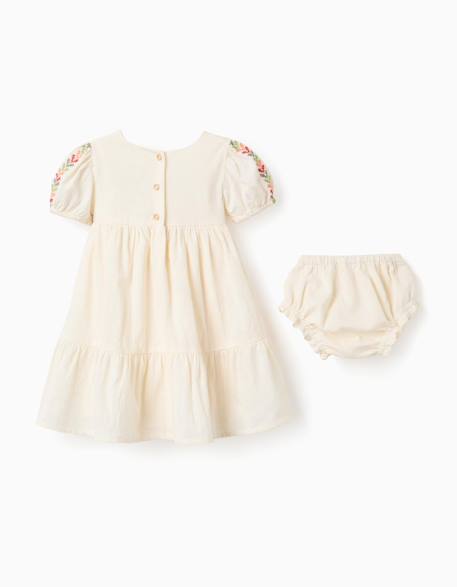 Robe en lin avec broderie + bloomer Beige 2 - vertbaudet enfant 