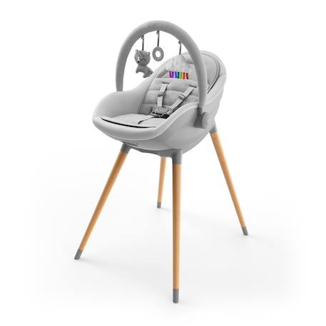 Chaise haute 2-en-1 FINI UP, évolutive transat et repas avec double plateau, harnais 5 points, réglable, insert nouveau-né, arche jouets, pieds bois, facile à nettoyer Beige+Gris 7 - vertbaudet enfant 