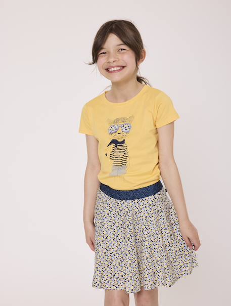 Jupe short 100% coton fille Imprime bleu fond grege 3 - vertbaudet enfant 