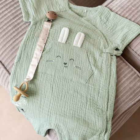 Barboteuse bébé en gaze de coton ouverture croisée frimousse Vert 5 - vertbaudet enfant 