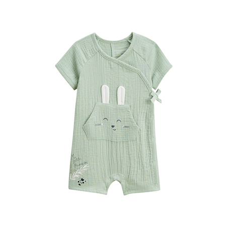 Barboteuse bébé en gaze de coton ouverture croisée frimousse Vert 2 - vertbaudet enfant 