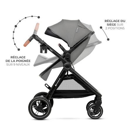Poussette multifonction 2 en 1 ESME avec grandes roues, suspension, pliage compact, transformation nacelle en poussette, harnais 5 points, adaptateurs travel system, canopy large, panier, jusqu’à 25 kg . Gris+Noir 5 - vertbaudet enfant 