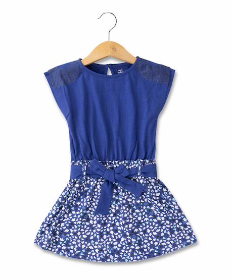 Ensemble robe + bandeau 100% coton fille Fond bleu imprime blanc 2 - vertbaudet enfant 