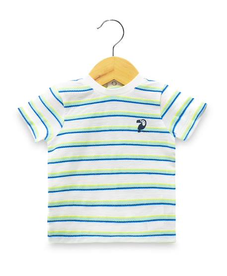 Ensemble short + haut 100% coton bébé garçon Fond blanc casse raye multicol 3 - vertbaudet enfant 