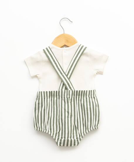 Ensemble salopette + haut 100% coton bébé garçon Fond naturel raye kaki 2 - vertbaudet enfant 
