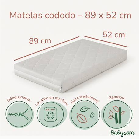 Babysom - matelas cododo bébé 52x89 cm - housse en viscose de bamboo - sans traitement chimique - déhoussable - certifié oekotex Blanc 5 - vertbaudet enfant 