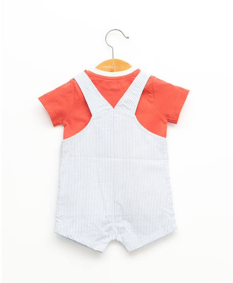 Ensemble salopette + haut 100% coton bébé garçon Fond blanc casse raye bleu 3 - vertbaudet enfant 