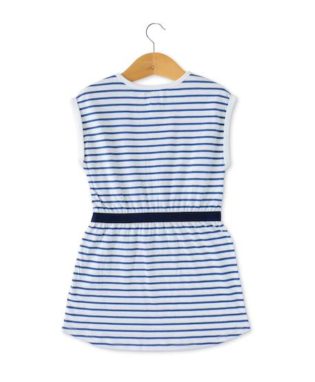 Robe manches courtes 100% coton fille Fond blanc raye indigo 2 - vertbaudet enfant 