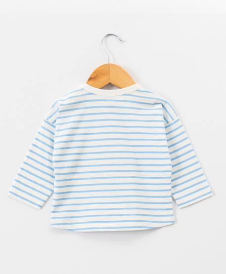 Mariniere manches longues 100% coton bébé garçon Fond blanc casse raye bleu 3 - vertbaudet enfant 