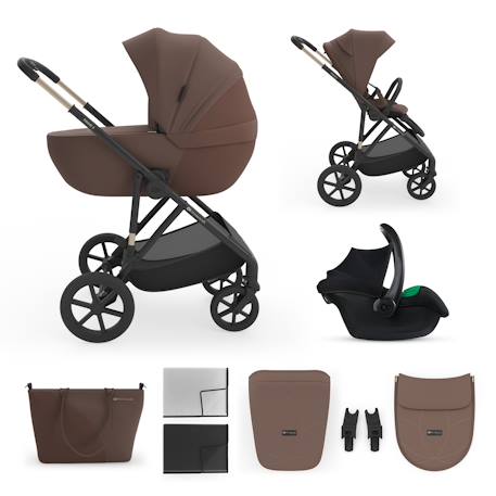 Poussette 3-en-1 PRIME 3 légère avec grandes roues 8/12, conduite à une main, memory buttons, siège été avec panneau mesh, pliage compact, habillage pluie, moustiquaire, siège-auto mink pro 2 inclus Beige+Brun+Noir+Vert 7 - vertbaudet enfant 