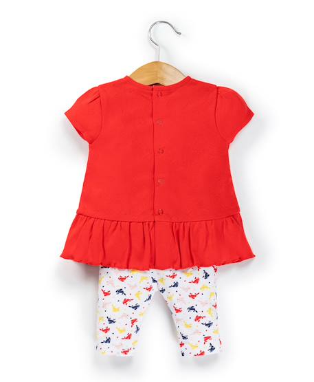 Ensemble tunique + leggings 100% coton bébé fille Rouge vif 2 - vertbaudet enfant 