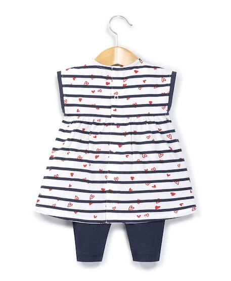 Ensemble robe + bas 100% coton bébé fille Fond blanc raye indigo 2 - vertbaudet enfant 