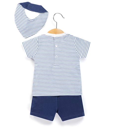 Ensemble short + haut 100% coton bébé garçon Fond blanc raye bleu 2 - vertbaudet enfant 