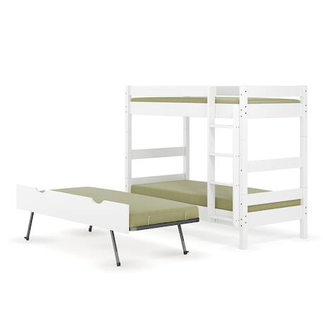 Lit superposé avec sommier gigogne bois massif aaron Blanc+Bois naturel 4 - vertbaudet enfant 