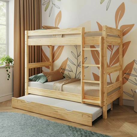 Pack lit superposé séparable gigogne avec matelas bois massif aaron Blanc+Bois naturel 9 - vertbaudet enfant 