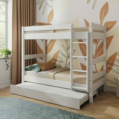 Lit superposé avec sommier gigogne bois massif aaron Blanc+Bois naturel 5 - vertbaudet enfant 