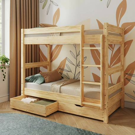 Pack lit superposé séparable avec tiroirs bois massif aaron Bois naturel 2 - vertbaudet enfant 