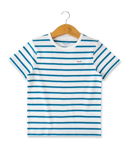 Mariniere manches courtes 100% coton garçon Fond blanc casse raye bleu moy 1 - vertbaudet enfant 