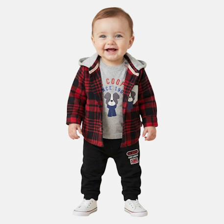 Ensemble bébé t-shirt manches longues avec veste et pantalon Gris+Rouge 7 - vertbaudet enfant 
