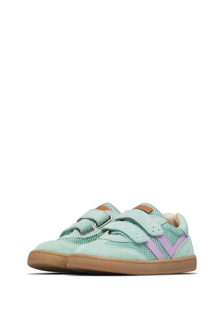 Sneakers en cuir et tissu kevis 2 vl. Blanc-noir-+Céleste-+Fuchsia-+Gris tourterelle-+Vert menthe- 25 - vertbaudet enfant 