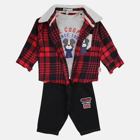 Ensemble bébé t-shirt manches longues avec veste et pantalon Gris+Rouge 12 - vertbaudet enfant 