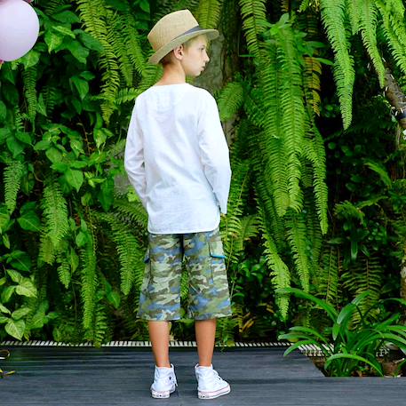 Bermuda  camouflage  en lin avec poches cargo  arcachon Kaki bleu ciel 6 - vertbaudet enfant 