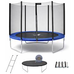 Jouet-Jeux de plein air-Trampoline rond bleu ø 250cm avec filet, échelle ,bâche et kit ancrage