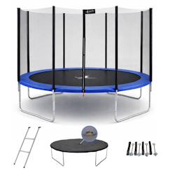 Jouet-Jeux de plein air-Trampoline rond bleu ø 360cm avec filet, échelle, bâche et kit ancrage