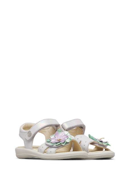 Sandales en cuir avec fleurs Mieli Blanc- 2 - vertbaudet enfant 