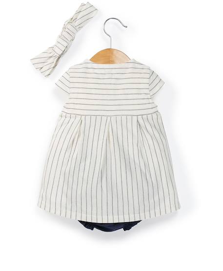 Ensemble robe + bas bébé fille Fond grege raye indigo 3 - vertbaudet enfant 