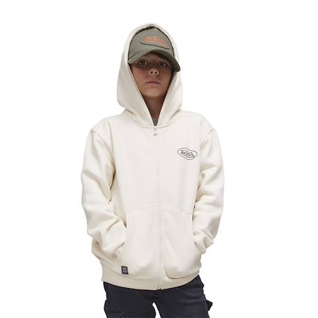 Sweat zippé à col rond et capuche  von dutch slimane Blanc crème/noir+Kaki/noir 1 - vertbaudet enfant 