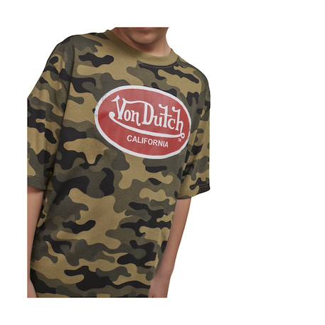 T-shirt  camo à col rond et manches courtes relax fit relax Vert/rouge/blanc 3 - vertbaudet enfant 