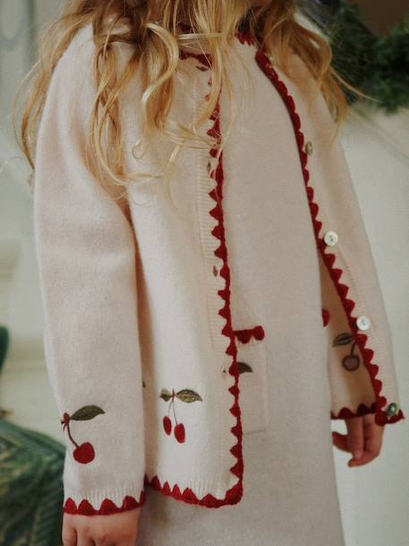 Fille-Pull, gilet, sweat-Cardigan brodé cerise