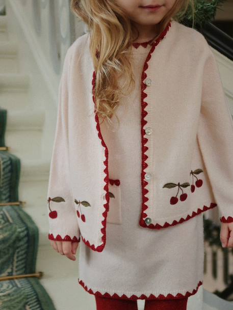 Cardigan brodé cerise beige 2 - vertbaudet enfant 