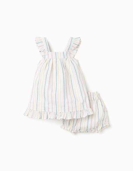 Bébé-Robe + bloomer à rayures ethniques b&s