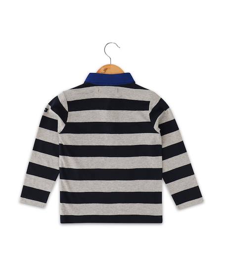 Polo manches longues 100% coton garçon Fond gris chine raye indigo 3 - vertbaudet enfant 