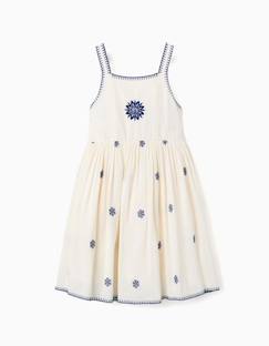 Robe sans manches en coton et lin avec broderie florale  - vertbaudet enfant
