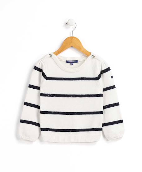 Pull fille Fond blanc casse raye indigo 2 - vertbaudet enfant 