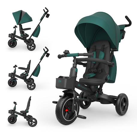 Tricycle Évolutif Kinderkraft SPINSTEP 2 PLUS avec Siège Pivotant 360°, Dossier Réglable, Capote UPF50+ et Roue Libre Beige+Vert 7 - vertbaudet enfant 