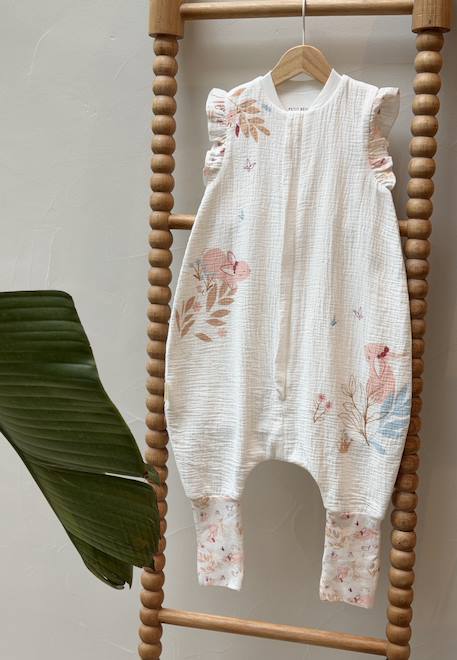Turbulette tog 0,5 en gaze de coton avec pieds retroussables praline Ecru 1 - vertbaudet enfant 