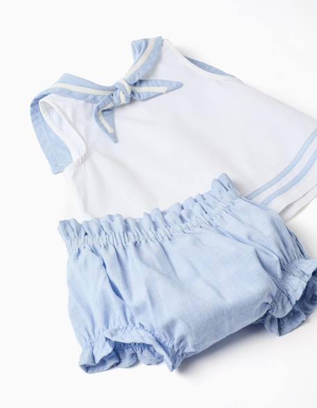 Blouse sans manches + bloomer en coton Bleu clair 4 - vertbaudet enfant 