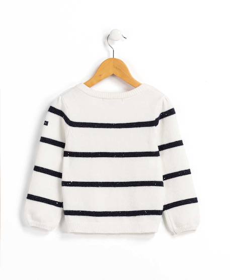 Pull fille Fond blanc casse raye indigo 3 - vertbaudet enfant 