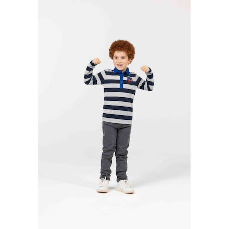 Polo manches longues 100% coton garçon Fond gris chine raye indigo 5 - vertbaudet enfant 