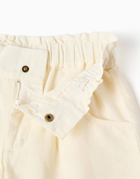 Short en coton et lin avec taille paperbag Beige clair 3 - vertbaudet enfant 