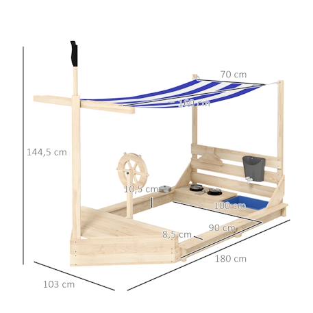 Bac à sable bateau de pirate en bois avec jeu de cuisine et 6 accessoires Beige 3 - vertbaudet enfant 