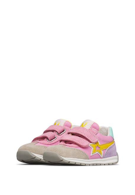 Sneakers en cuir et tissu crumi vl. Gris-orange+Rose-beige 10 - vertbaudet enfant 