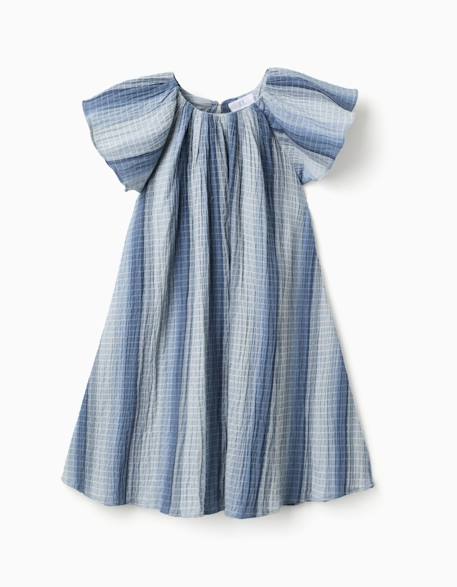 Robe évasée en coton à manches papillon Bleu clair 1 - vertbaudet enfant 