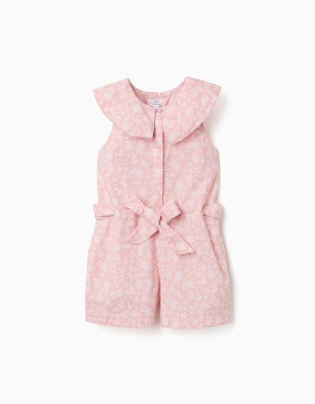 Fille-Combinaison en popeline avec motif floral et ceinture
